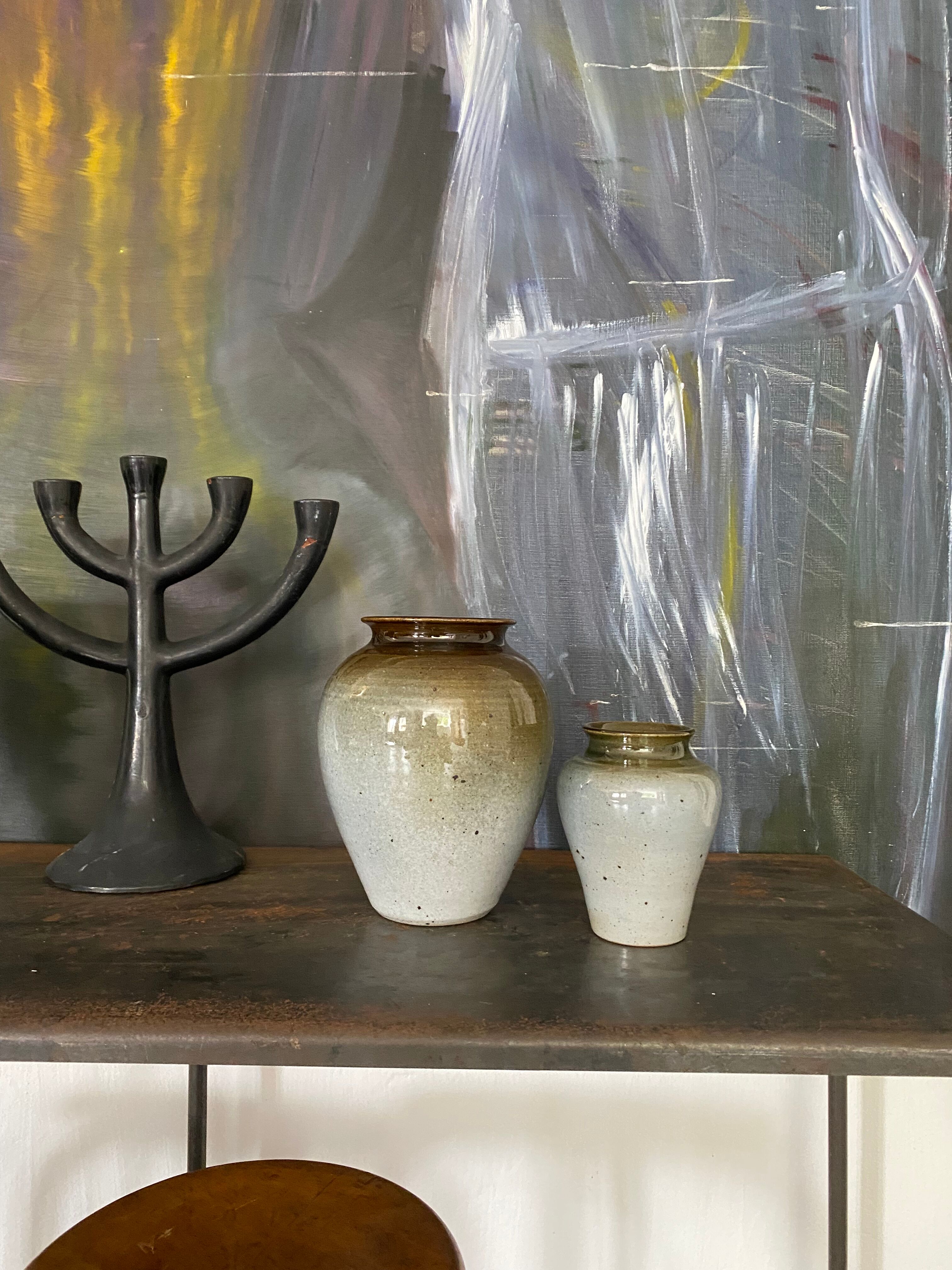 Set de 2 vases grès émaillé signé vintage