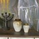 Set de 2 vases grès émaillé signé vintage