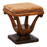 Art Deco Walnut Stool with Original Fabric, Italy 1920s