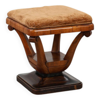Art Deco Walnut Stool with Original Fabric, Italy 1920s