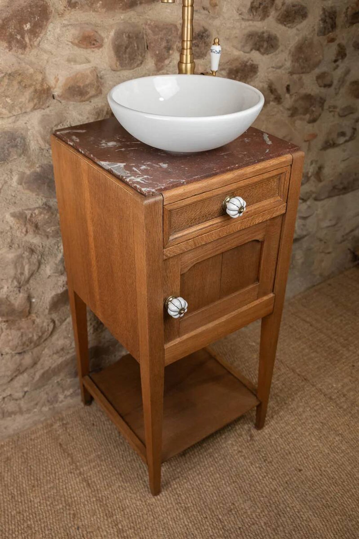 Antique wooden and red marble washstand (Art Deco style)