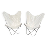 Pair of white leatherette butterfly chairs