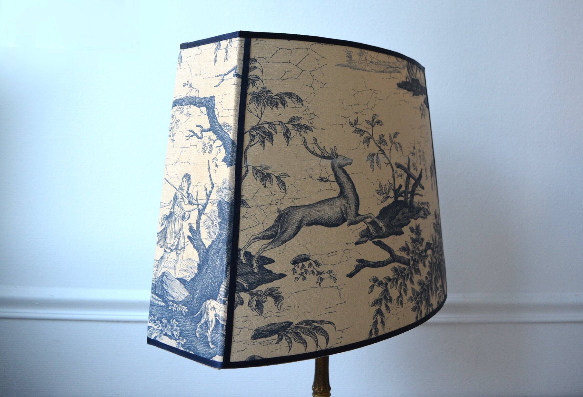 Lampshade in toile de Jouy fabric, Greek goddess Diana the huntress.