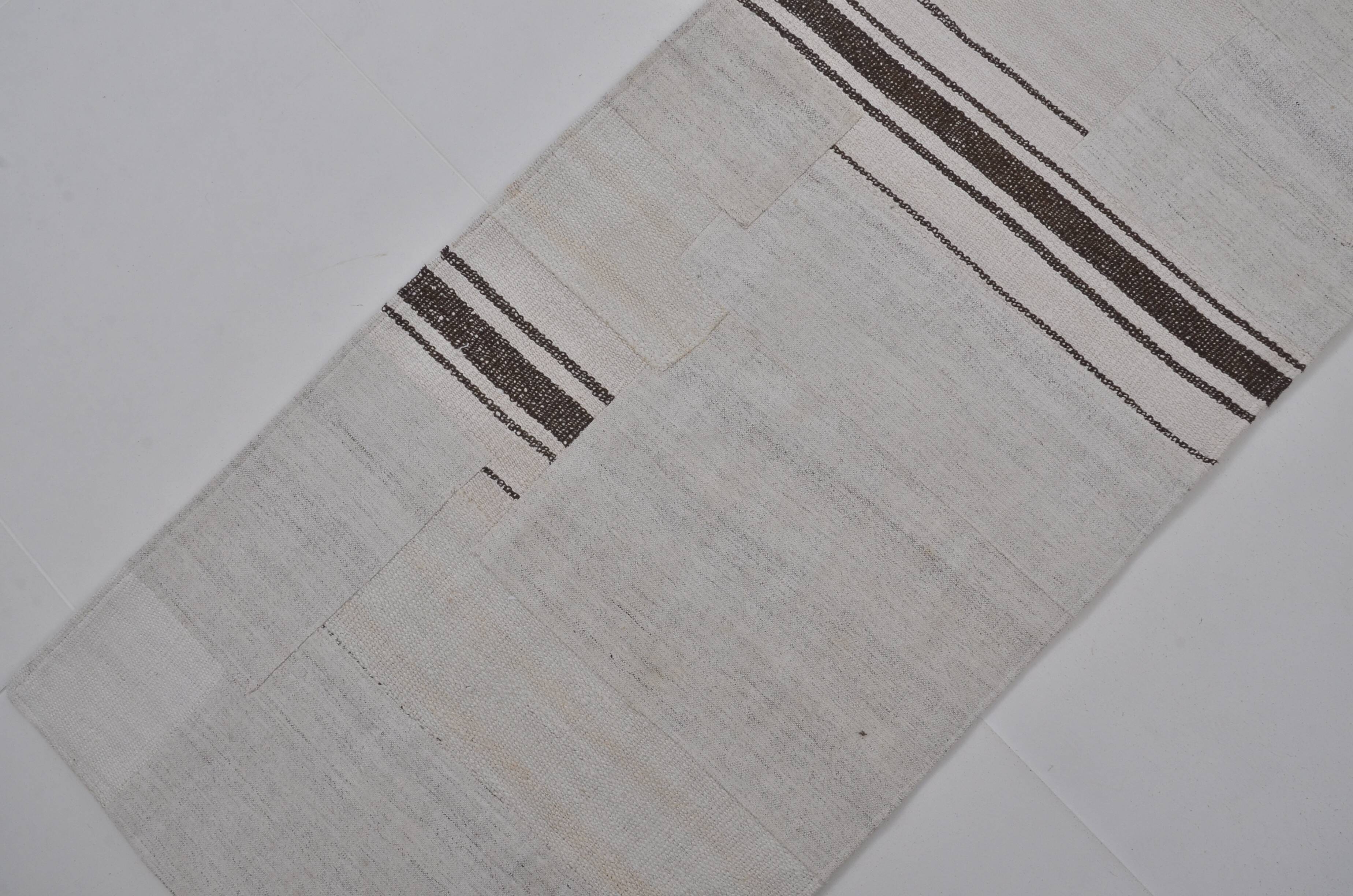 Decorative White And Black Hemp Kilim Rug sku 3803