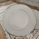 Set of 6 small white porcelain dinner plates with gold trim
