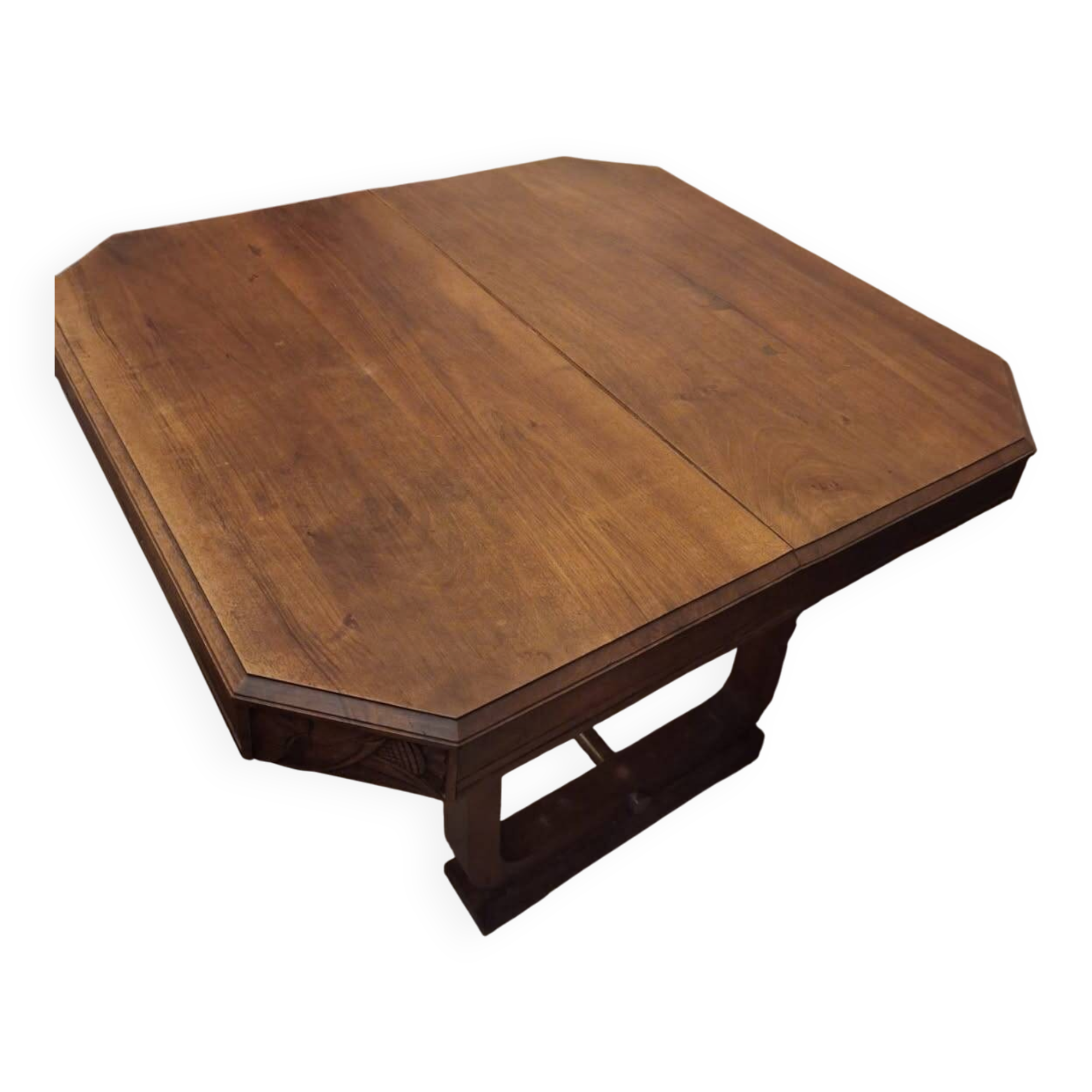 Beautiful square dining table in solid walnut, Art Deco style / 1930s.