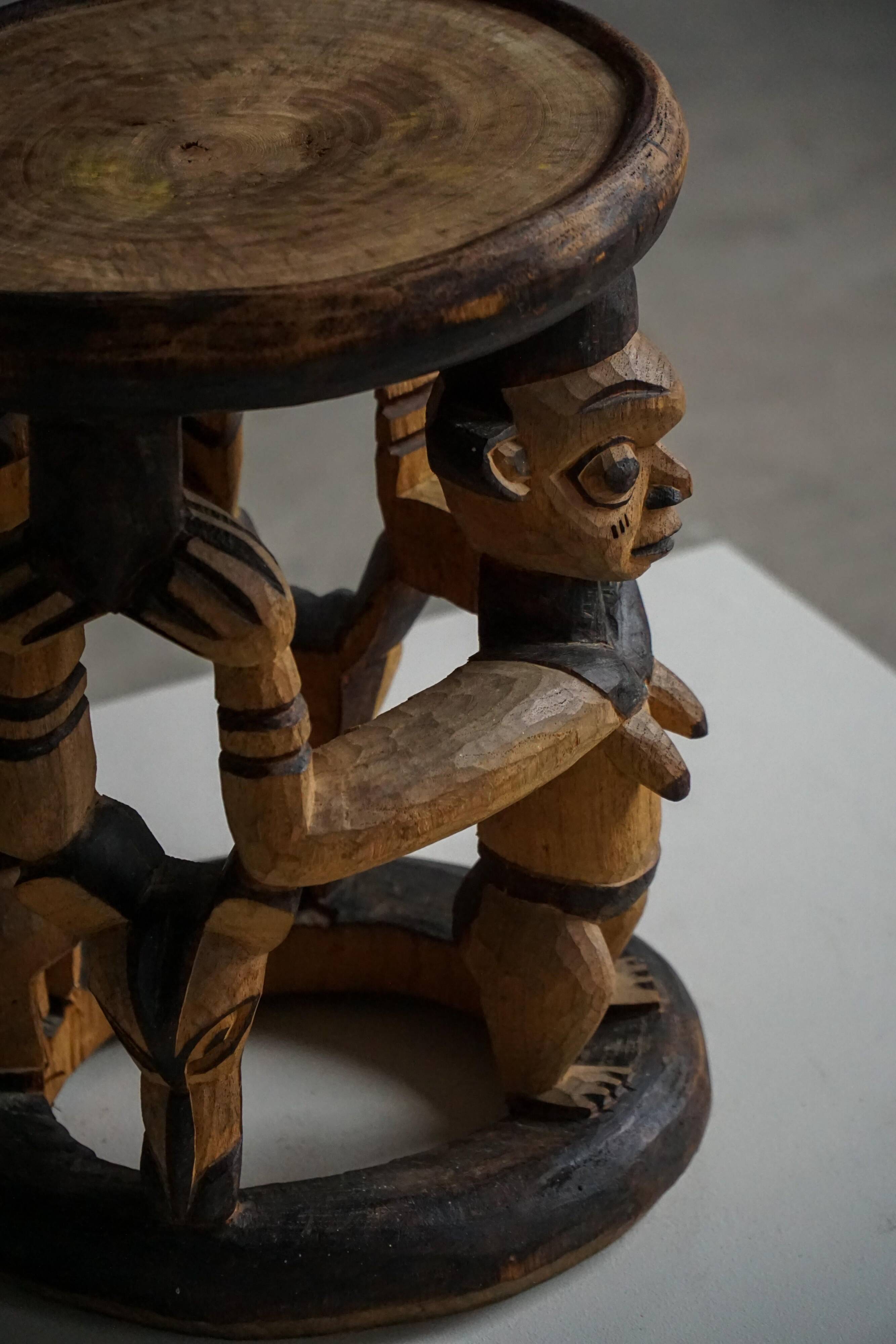 Decorative stool carved from African hardwood / Tribal art piece, mid-20th century