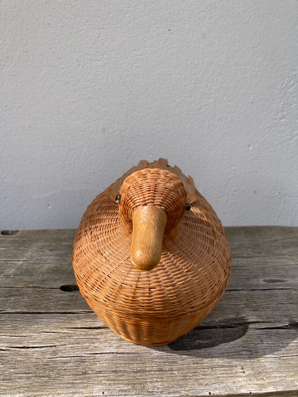 Vintage woven rattan duck box