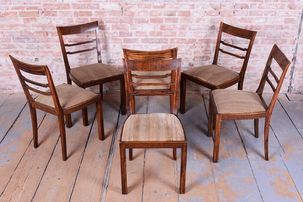 Art Deco Chairs in Walnut, Czech, 1920s, Set of 6