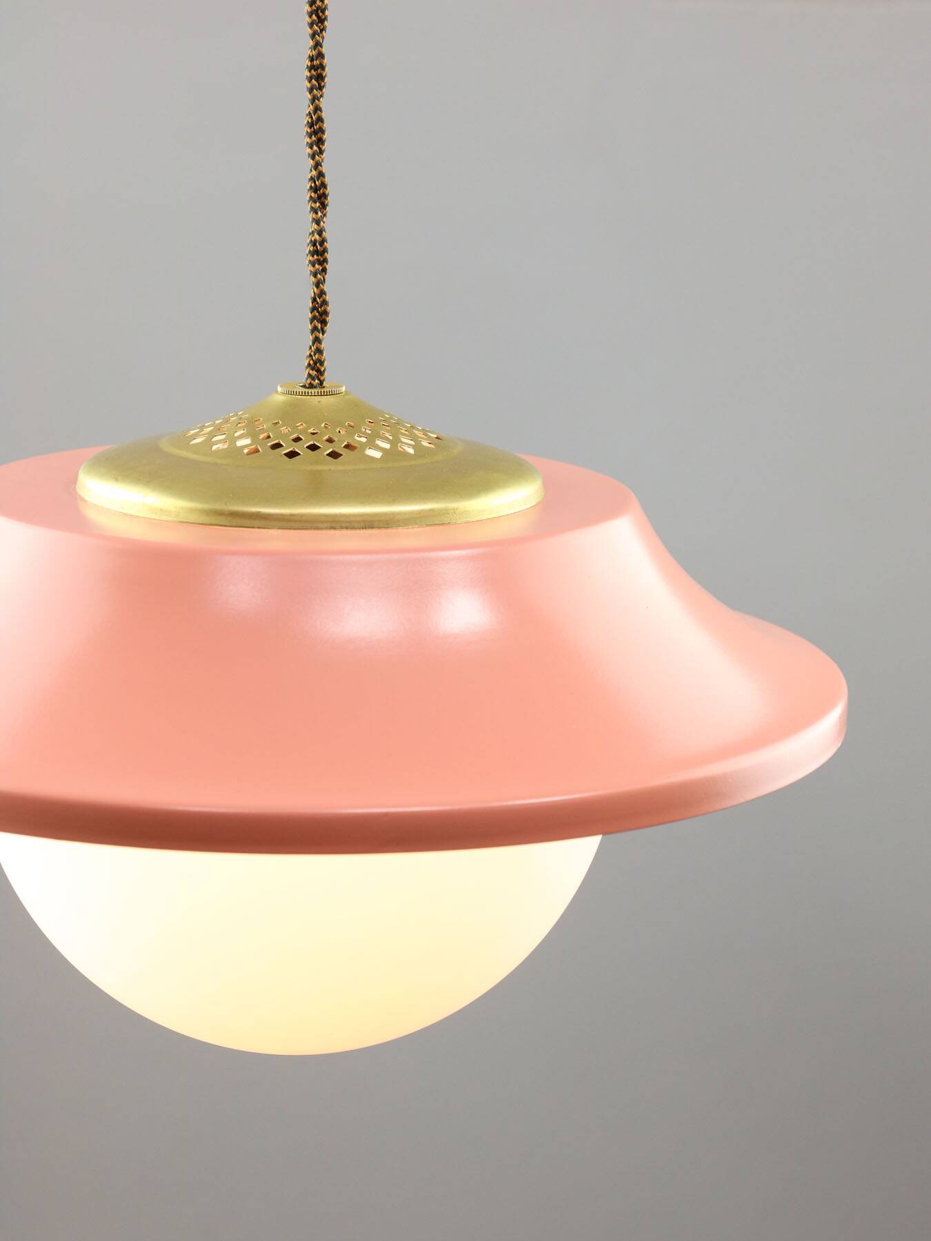Mid-Century Italian Pink Metal and Brass Pendant Lamp