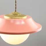 Mid-Century Italian Pink Metal and Brass Pendant Lamp