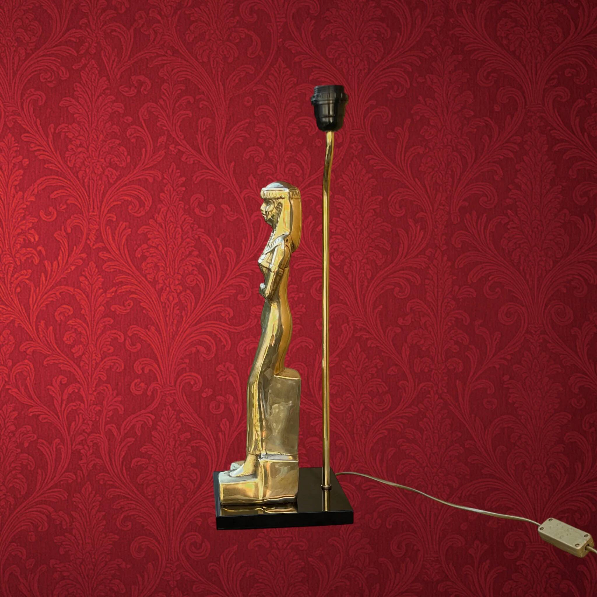Massive table lamp of Egyptian woman in gilded metal – 1970s-1980s