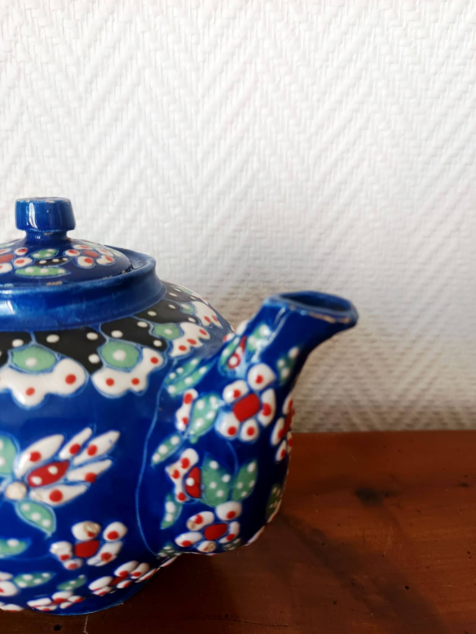 Vintage enamel ceramic teapot
