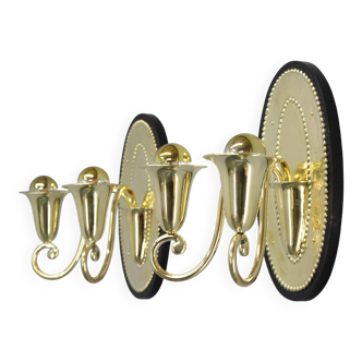 Art Nouveau brass wall sconces Hoffmann style, 1920s