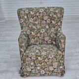 1970s, Danish armchair, reupholstered, flowers furniture fabric.