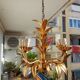 Chandelier gilded metal leaves by Hans Kogl, 1970's