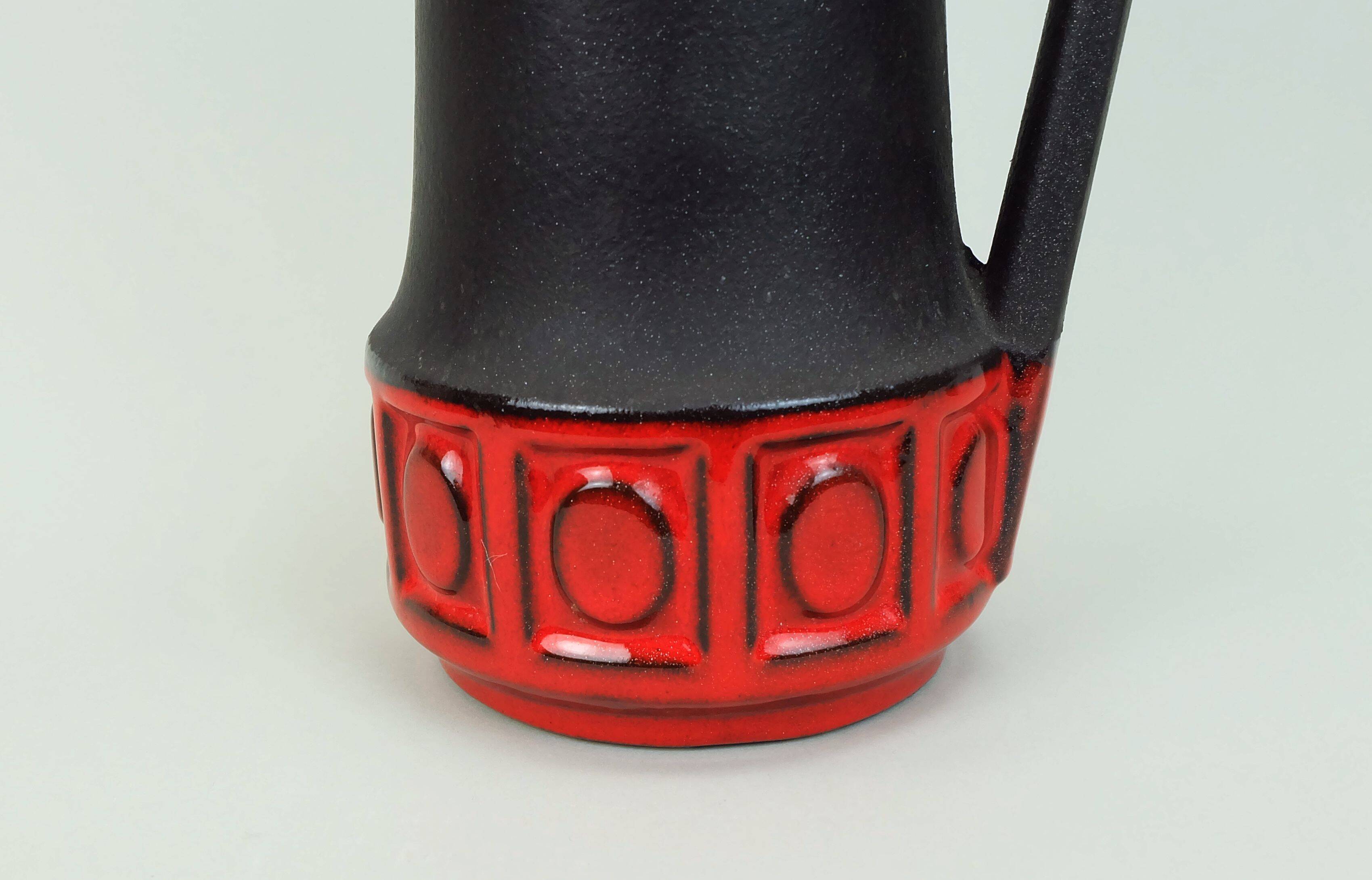 1960s vintage scheurich VASE model 411-25 matte brown glaze red pattern