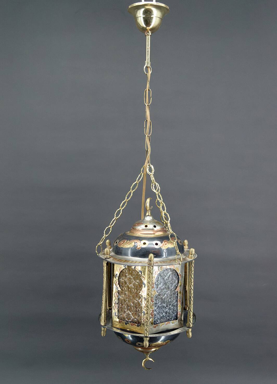 Moorish lantern in brass and colored glass, North Africa, 20th century
