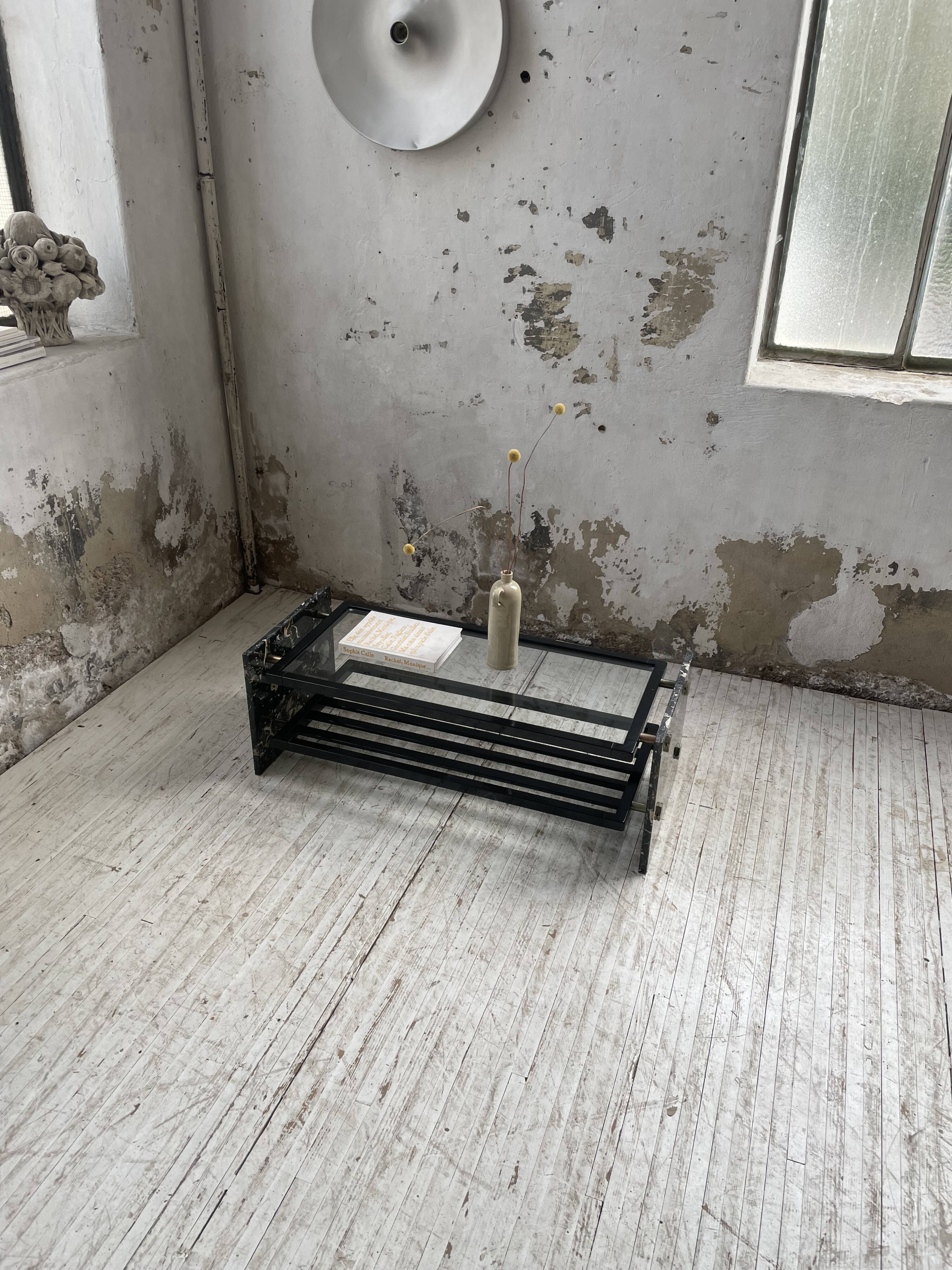 80s Italian marble and glass coffee table