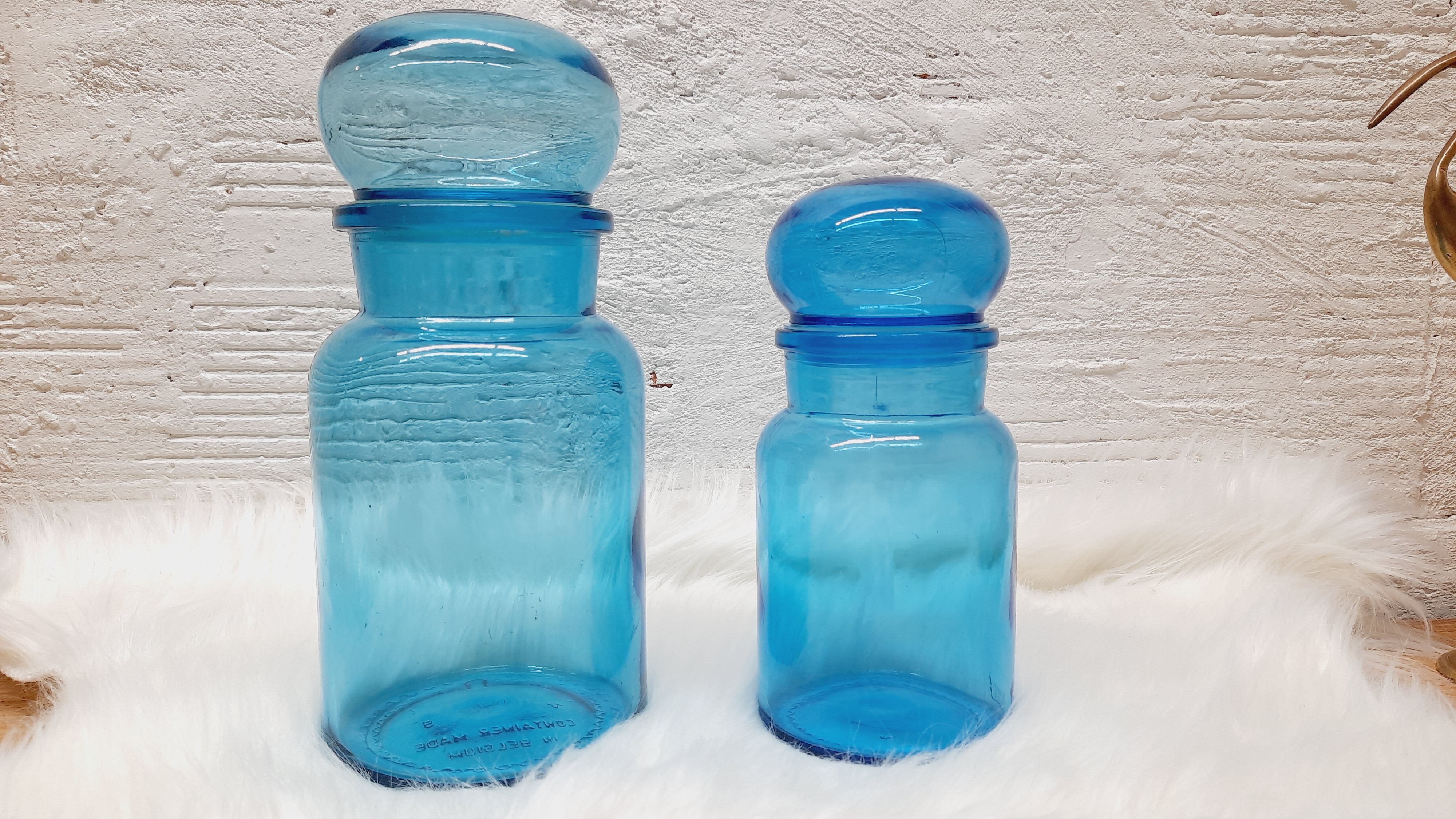 Paire bocaux verre bleu