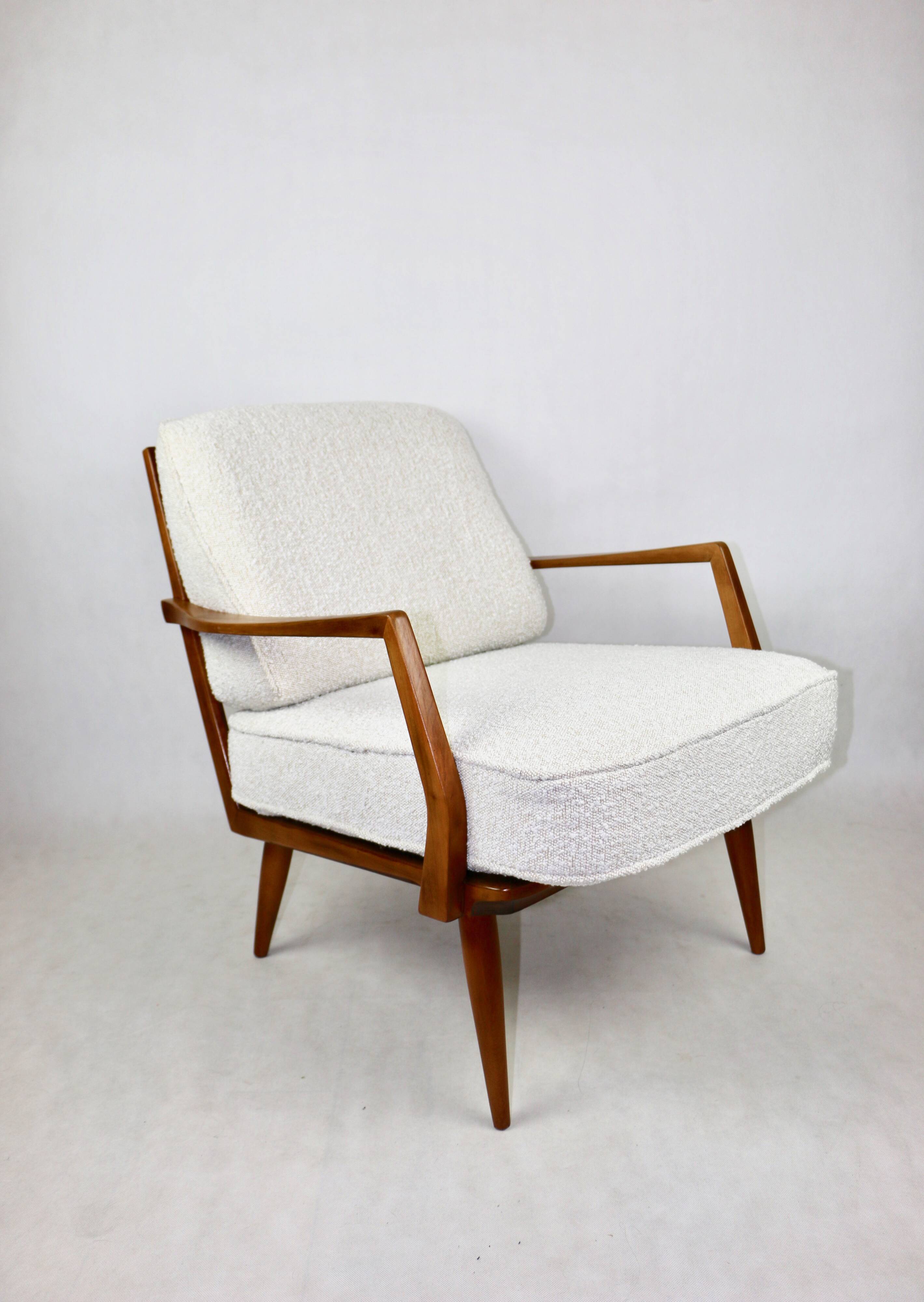 Club white ivory bouclé lounge chair, 1970s
