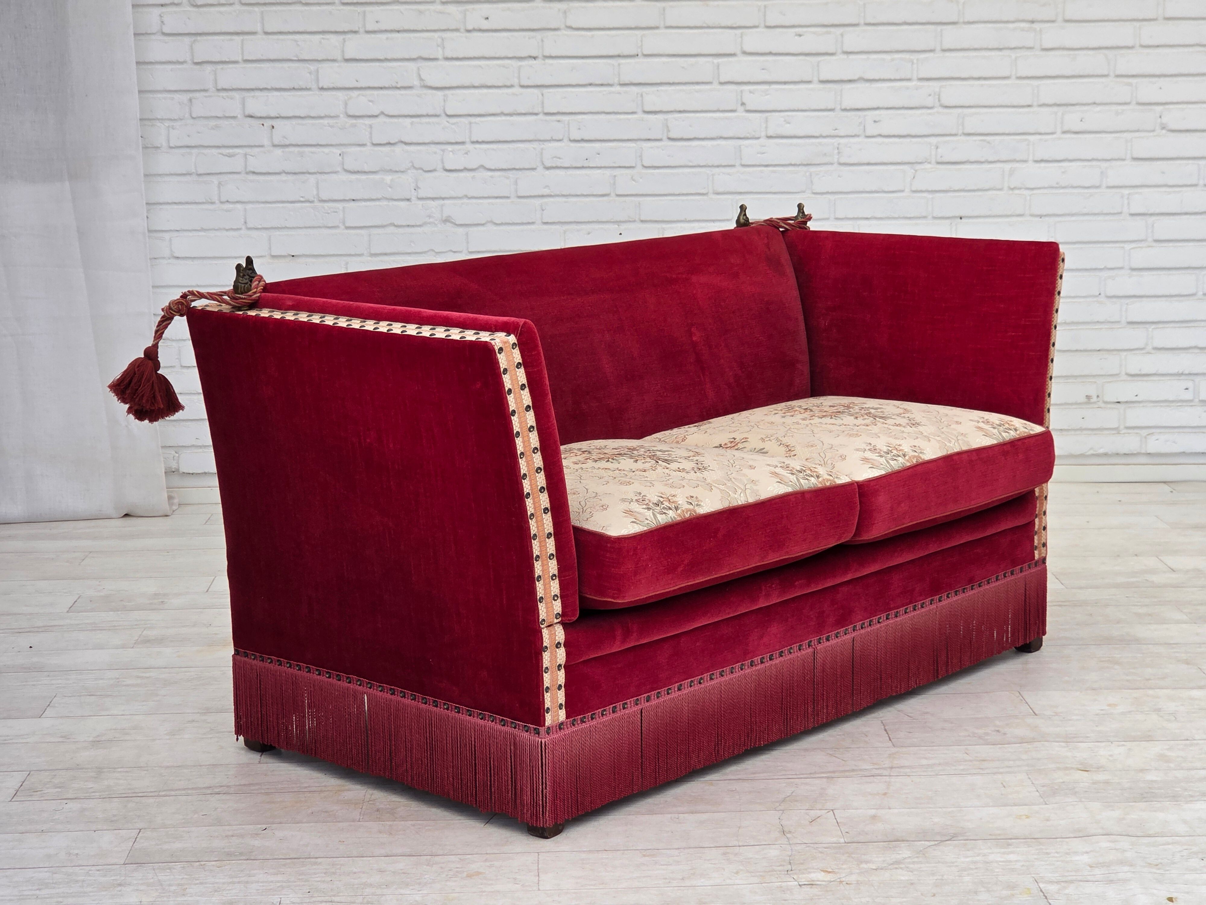 1970s, Danish 2-seater drop arm sofa, furniture velour.