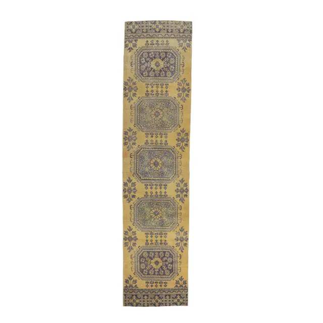 1980s Vintage Turkish Hand-Knotted Floral Runner 77x327
