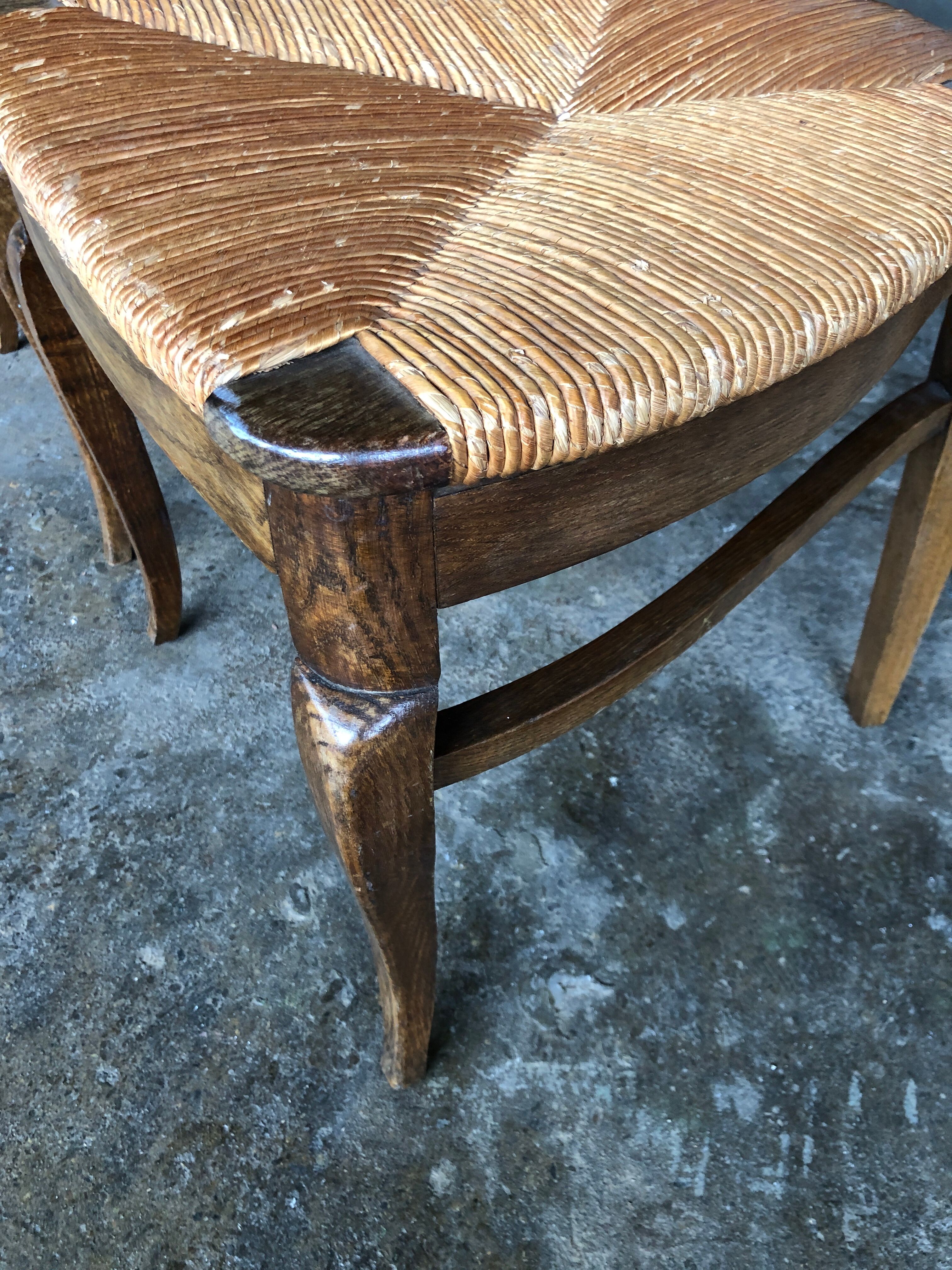 Dining chairs with rush made of oak wood, France 1950s, Set of 6