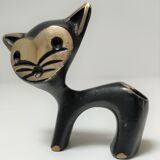 Porte stylo zoomorphe chat bronze patine noir design vintage