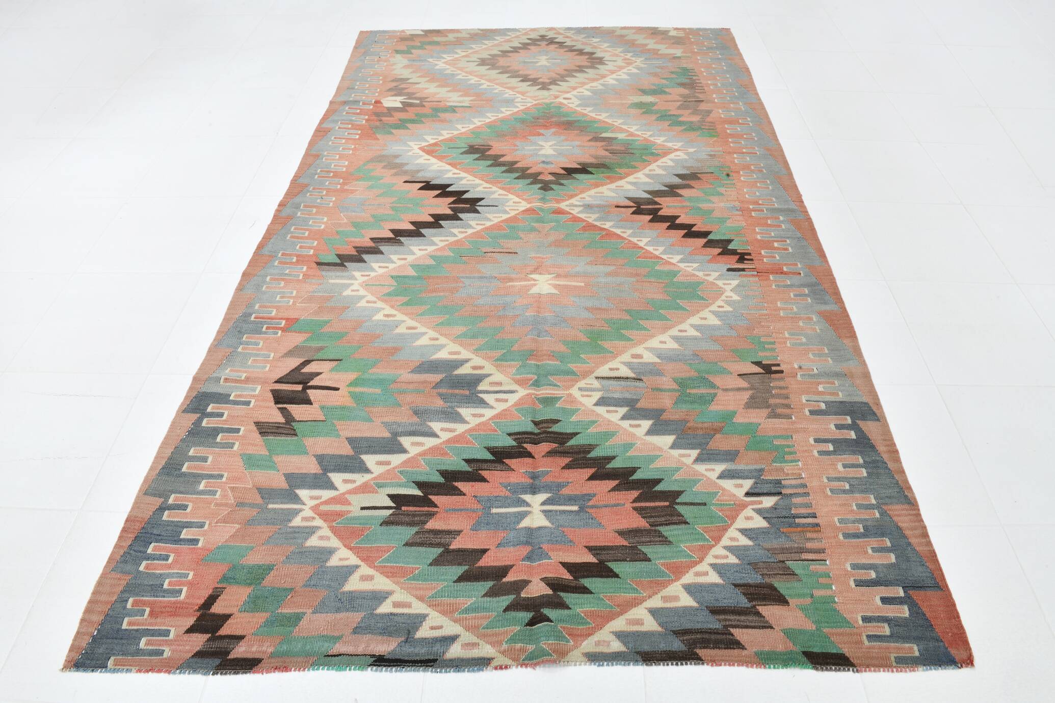 6x10 Decorative Rug, Soft Vintage Kilim Rug, Mint Green Area Kilim Rug,