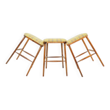 Set of 3 natural wood yellow wool bar stools