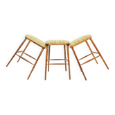 Tabourets de bar jaune laine natural bois lot de 3