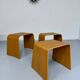Set of 3 nesting coffee tables in thermoformed wood, 80s design