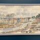 Huile sur panneau encadrée d'origine suédoise – « Ville côtière »