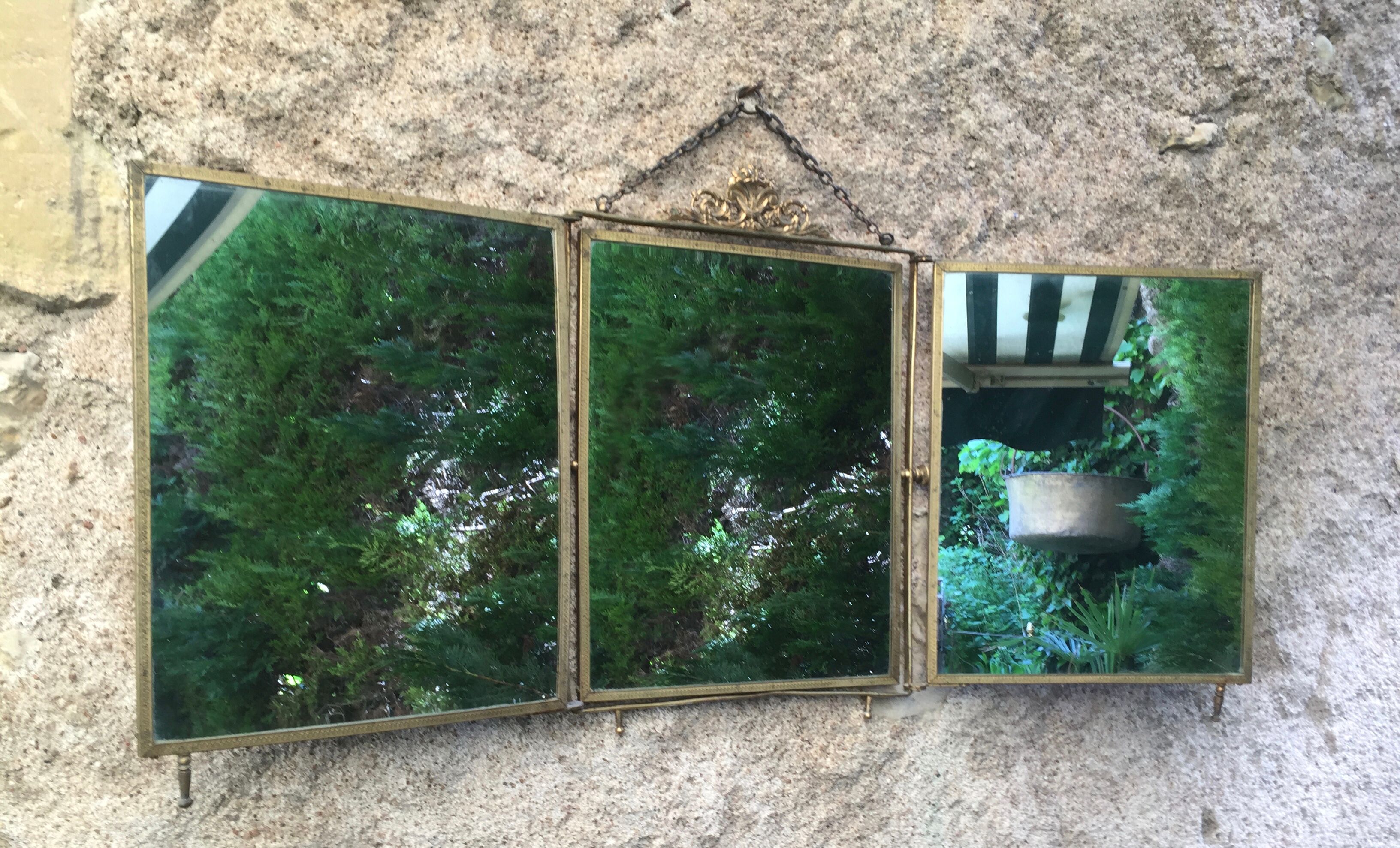 Triptych mirror with pediment around 1900 - 30,5 x 24,5 cm