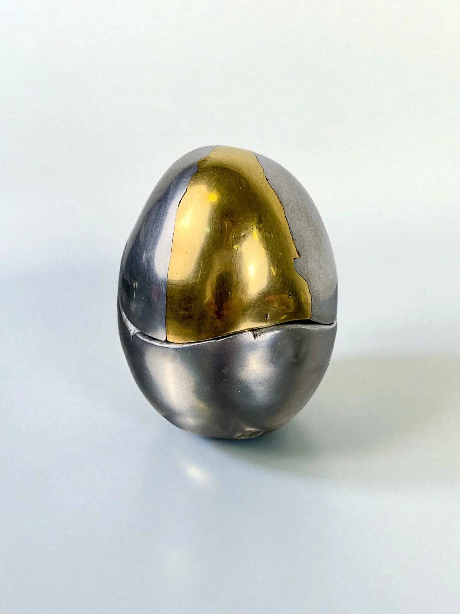 Brutalist egg-shaped lighter-ashtray by Ardisur, bronze and aluminium, 1970s, Spain