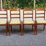 4 chaises en bois massif et tissu jaune fleurs Louis Philippe