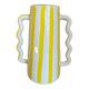 Lemon yellow and white striped ceramic vase with abstract wavy handmade handheld