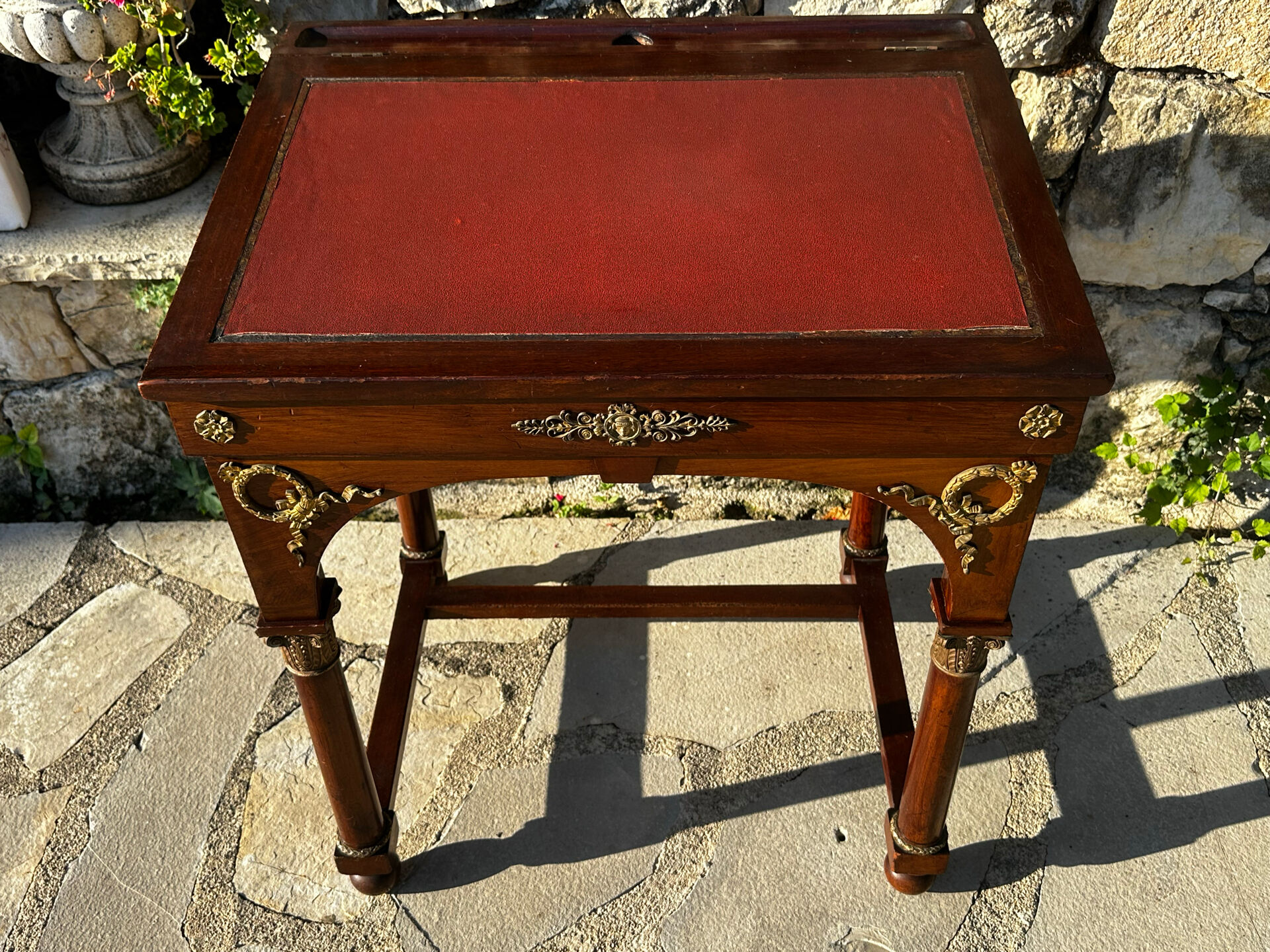 Writing desk or bonheur du jour in mahogany by E. Poteau.