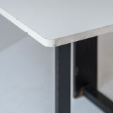 Extendable dining table with architectural base, Belgium 1960s. This folding table features two exte