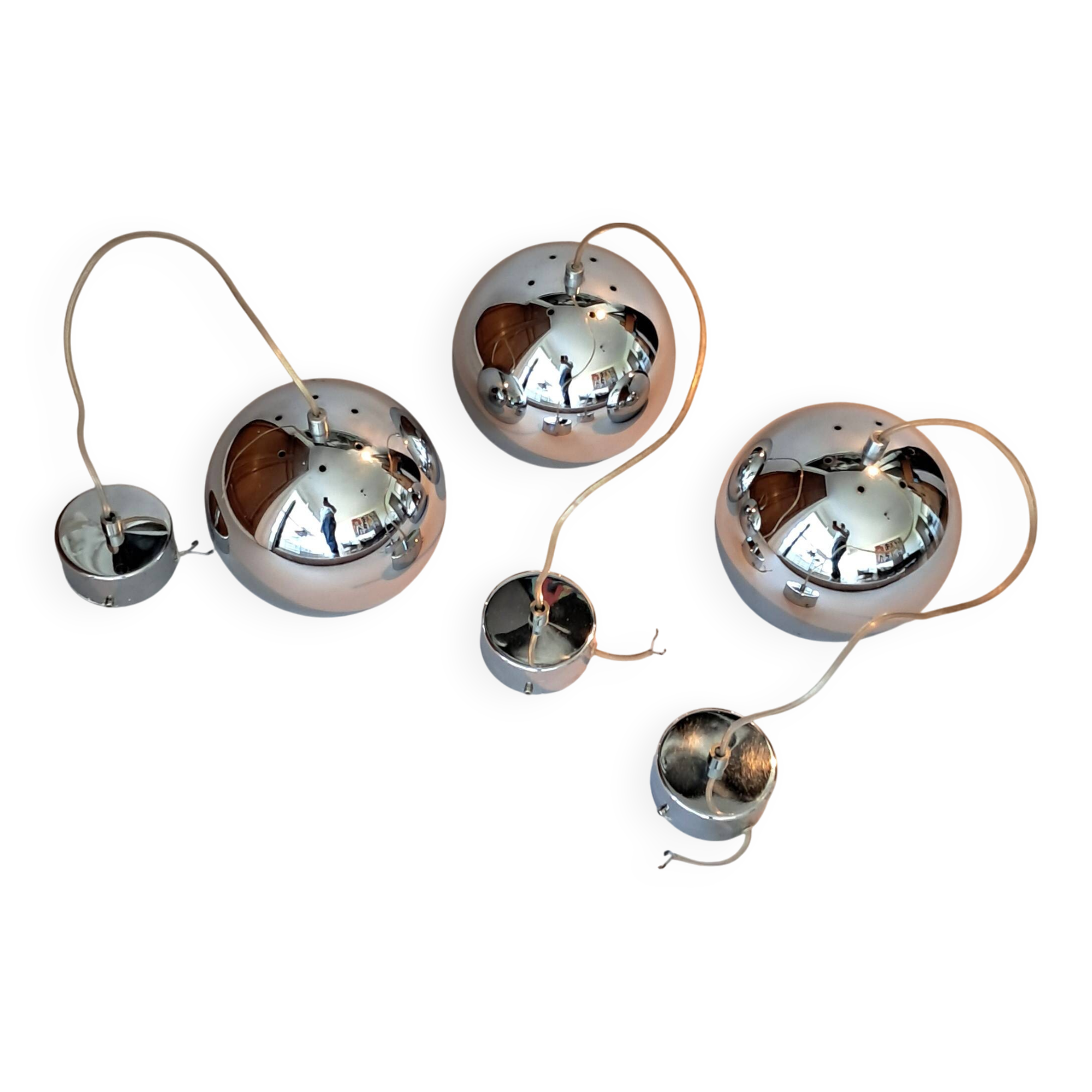 Set of 3 Benny Frandsen modular chrome pendant lights, Denmark 1970/80