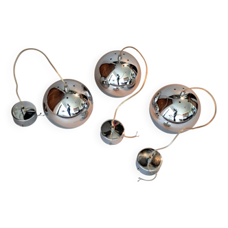 Set of 3 Benny Frandsen modular chrome pendant lights, Denmark 1970/80