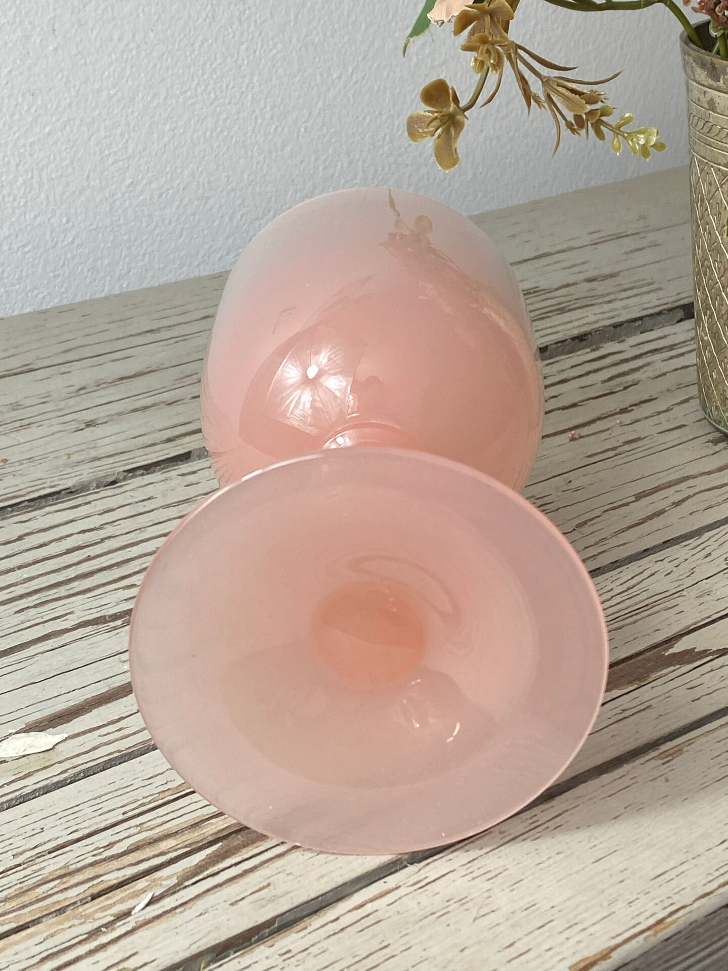 Goblet, stemmed glass in pink opaline, Portieux