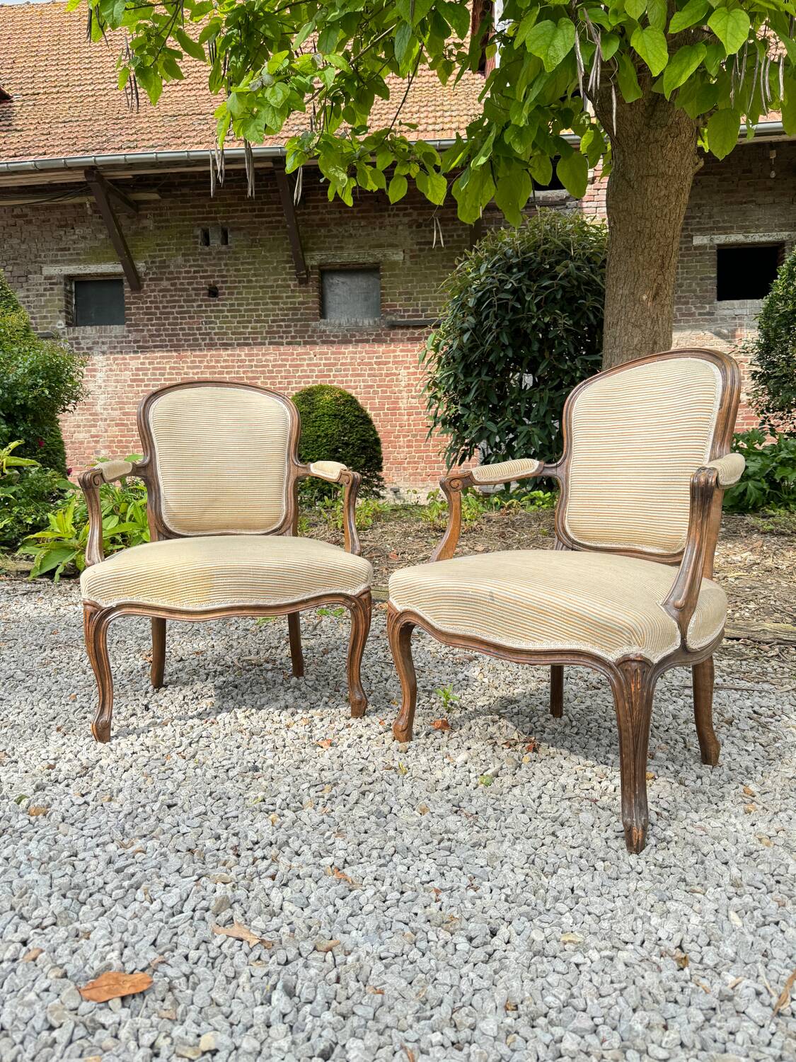Pair of louis xv style natural wood armchairs xix eme century