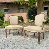 Pair of louis xv style natural wood armchairs xix eme century