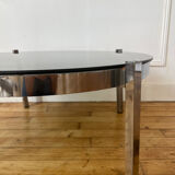 Table basse ronde métal chromé et verre années 70