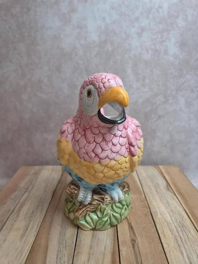 Multicoloured parrot jug in slipware – vintage earthenware