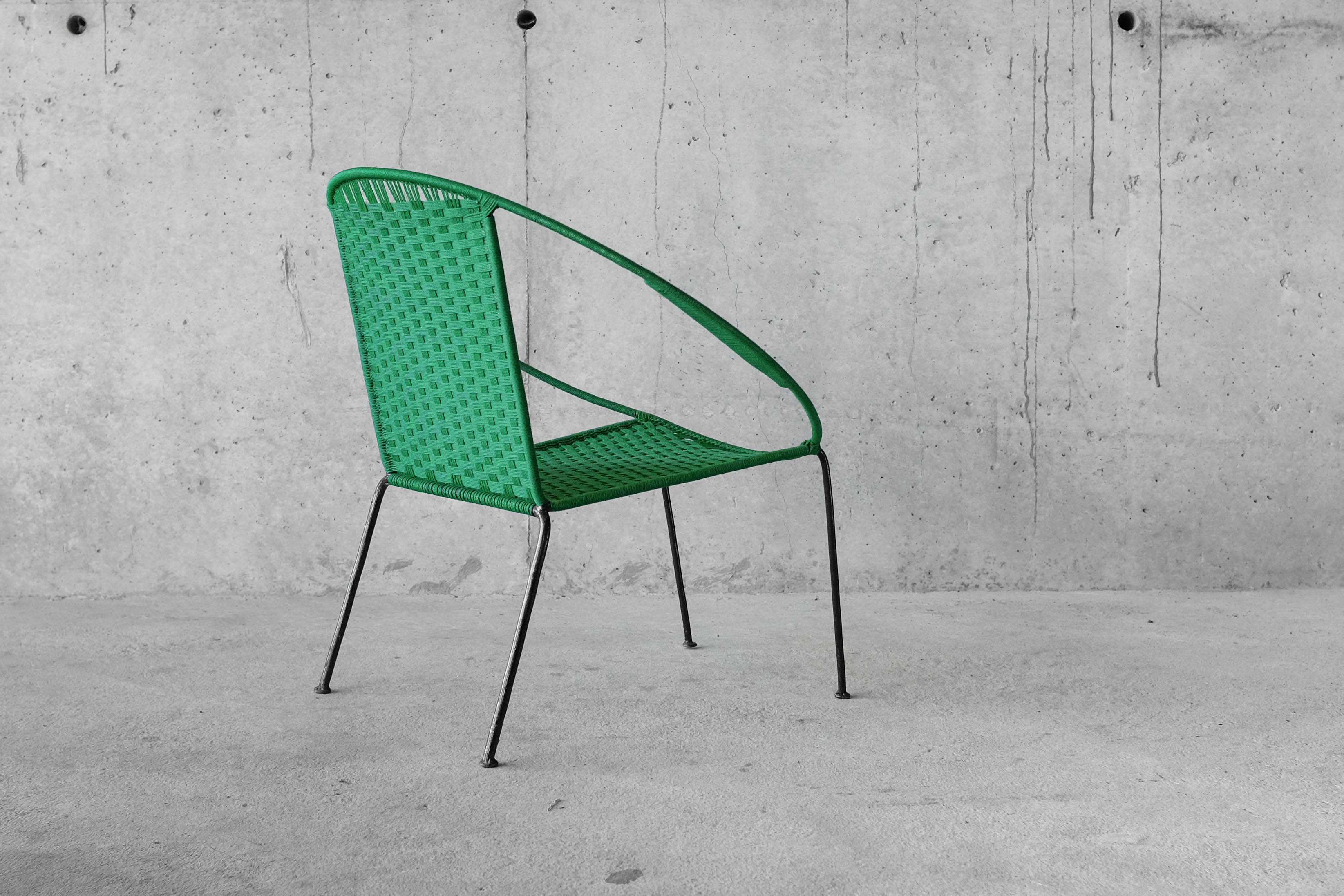 Armchair metal structure and green ropes 1960