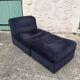 Driver / armchair and ottoman, in midnight blue velvet, 1970/1980