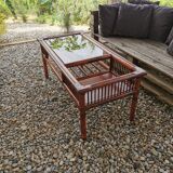 Vintage bamboo and leather coffee table